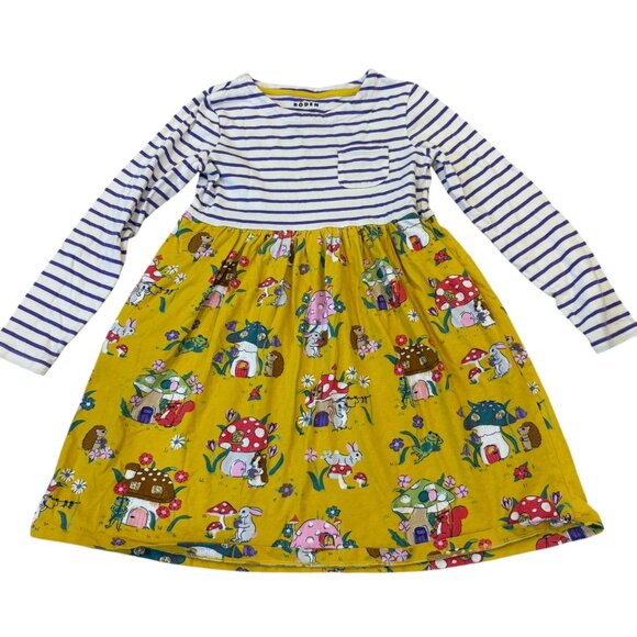 Mini Boden Girls Long Sleeve Stripe & Forest Print Dress 8-9Y - Picture 1 of 5